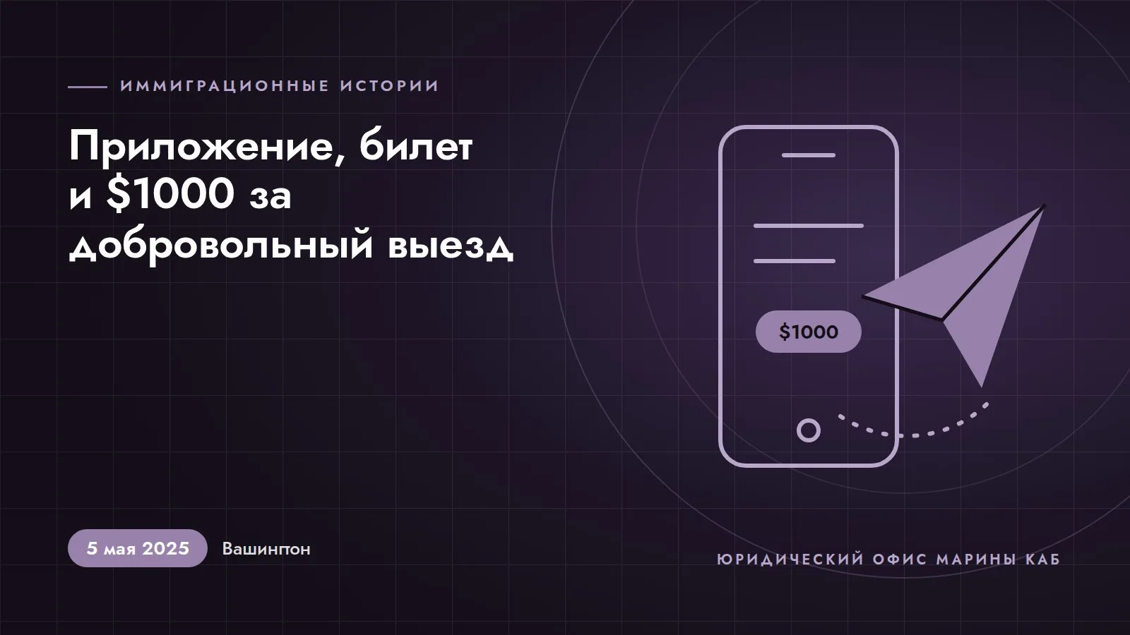Иллюстрация к статье: приложение, билет на самолёт и $1000 — предложение правительства покинуть страну добровольно (5 мая 2025 года, Вашингтон)