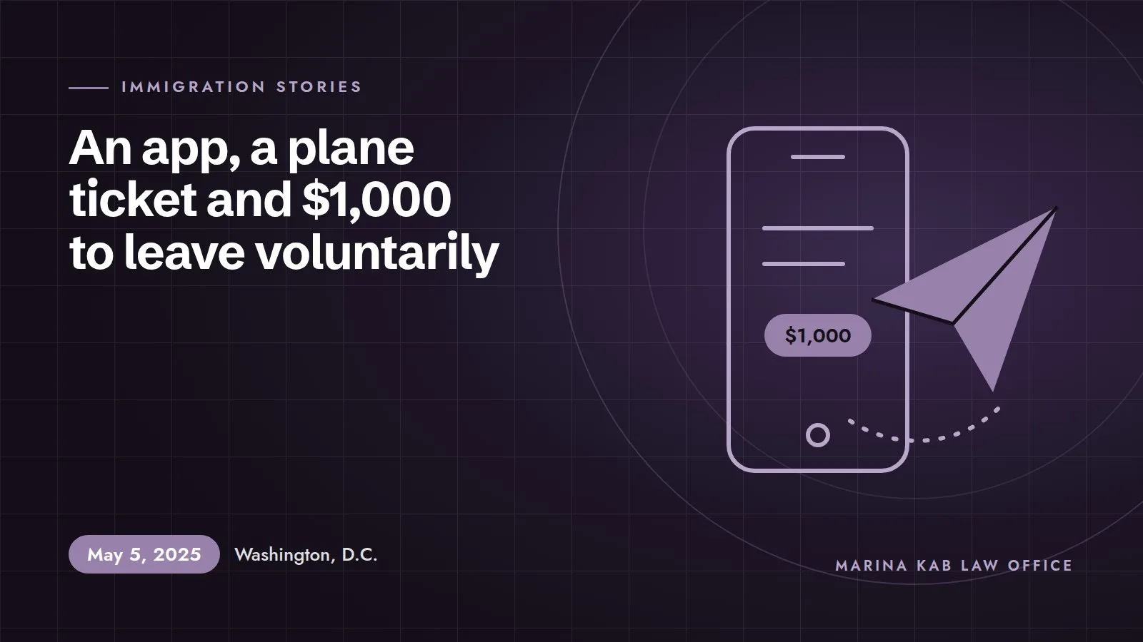 Illustration for the article: An App, a Plane Ticket and $1,000: The Government’s Offer to Leave Voluntarily (May 5, 2025, Washington, D.C.)
